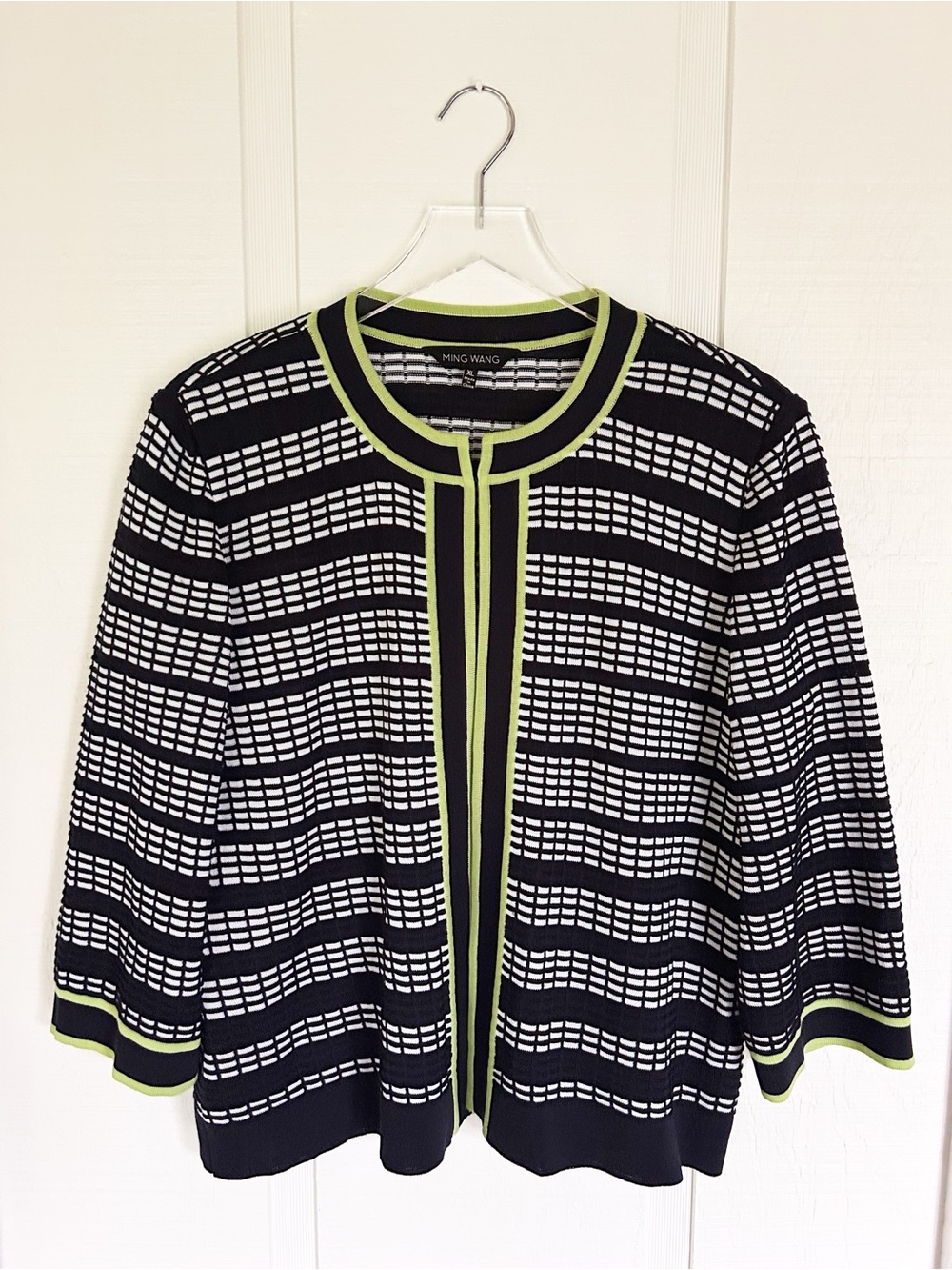 Ming Wang Cardigan Sweater White Black Green Sz XL